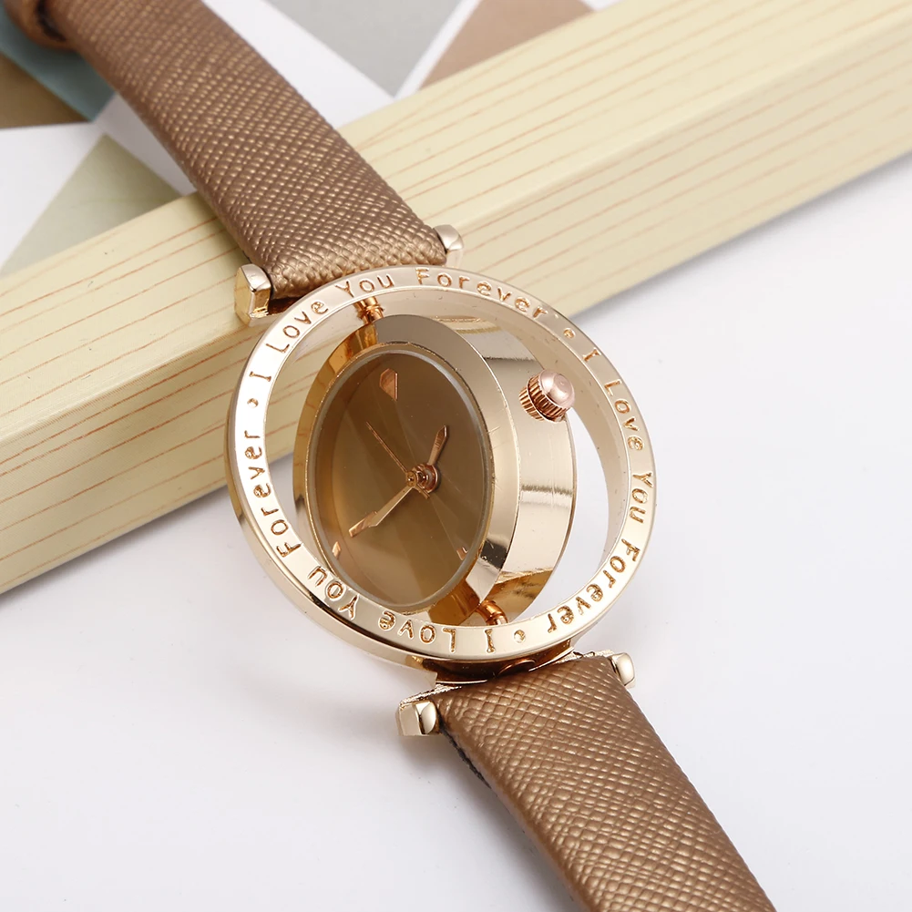 

Exquisite Luxury Women watch New Creative Rotating Small Dial Fashion Gold Watch Ladies Casual Leather Dress Quartz Watch Montre