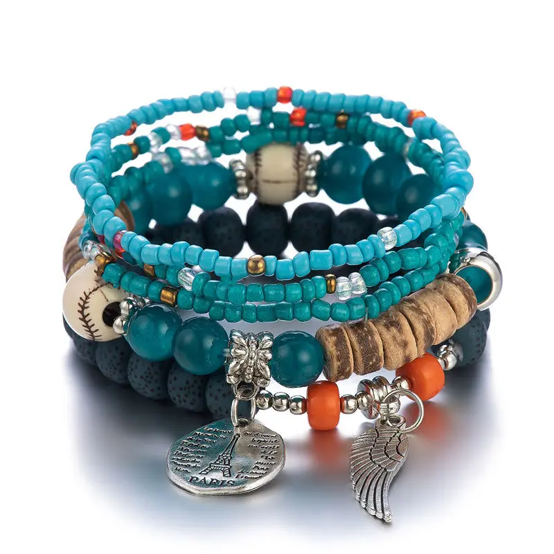 

Colorful Bohemian Ethnic Female Multilayer Stretch Rice Pendant Beads Bracelet Wristband Bangles for Party