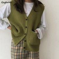 knitted sweater vest women soft stretchy simple basic daily v neck solid open stitch female street wear vintage korean all match