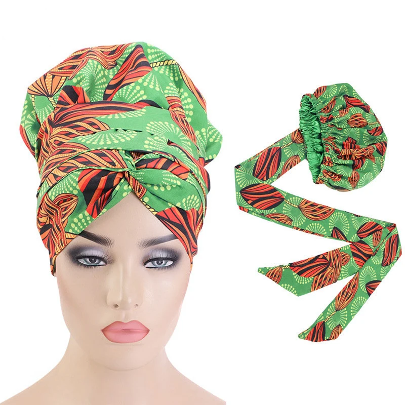 

New African Hair Cap Women Bonnet For Sleeping Printed Satin Hat Pan Flower National Bonnet Haircaring Lining Turban Accessories