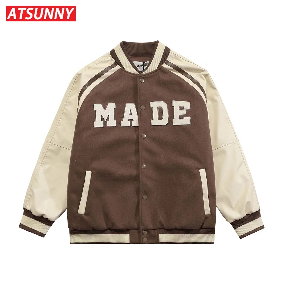 ATSUNNY Retro American Street Parkas Highneck Warm Padded Jacket Color Match Design Padded Coat Autumn and Winter Cotton Clothes