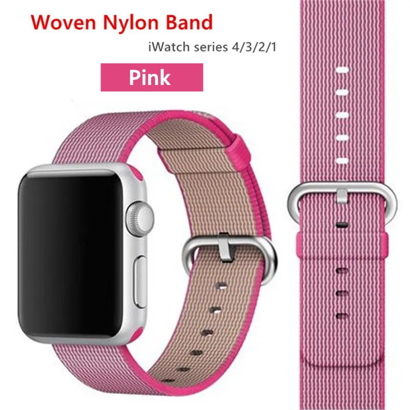 pink Нейлоновый ремешок для apple watch band 42 мм 38 мм iWatch 4 Band 44 мм 40 мм браслет ремень Спортивная петля ремешок для apple watch 4 3 2 1 - Цвет ремешка: pink