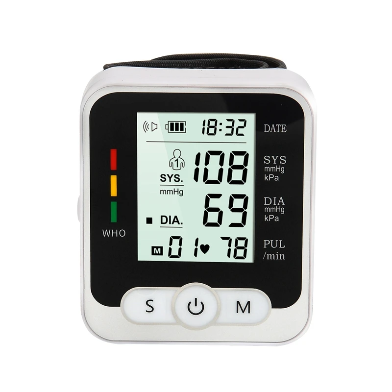 

Blood Pressure Cuff Monitor Pulse Heart Beat Rate Meter Device Tonometer BP Mini Digital Wrist Sphygmomanometer
