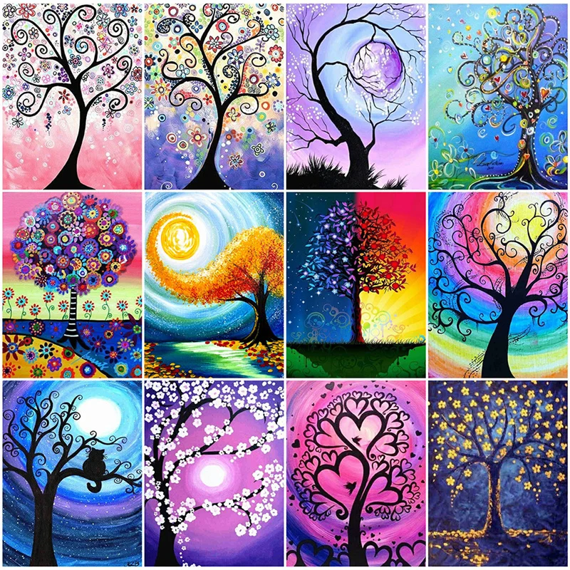 

Diamond Painting Cross Stitch Tree of Life Diamond Embroidery Landscape Full Square Round Rhinestones Mosaic Diy Home Decor