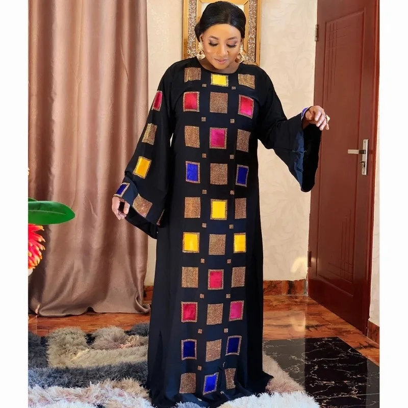 

Diamonds Abaya Hijab Bat Loose Muslim Bazin Design Long Maxi Robe Gowns Riche Sexy Lady African Dashiki Dress african clothing