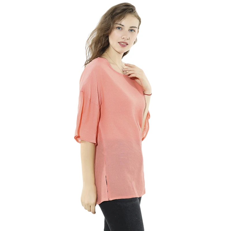 

Fashion Women Three Quarter Sleeve Blouses Female Casual Loose Solid Color Shirt Elegant Ladies O-neck Tops For Women t shirt