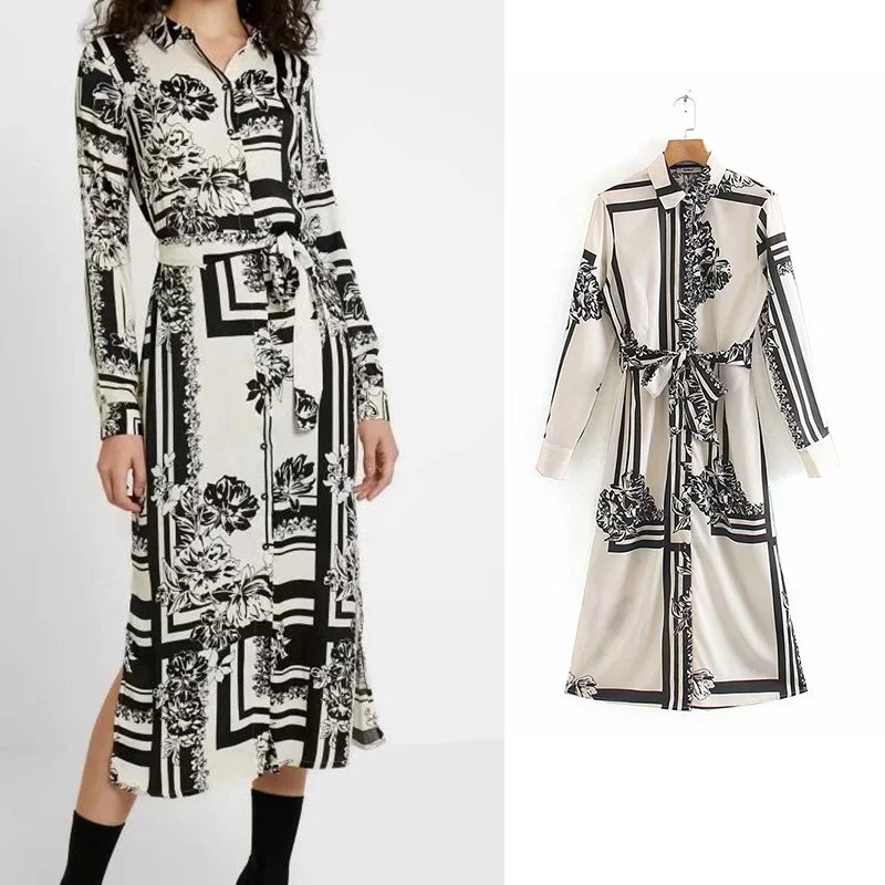 Женское платье с бантом на поясе za элегантное миди v образным вырезом и длинным