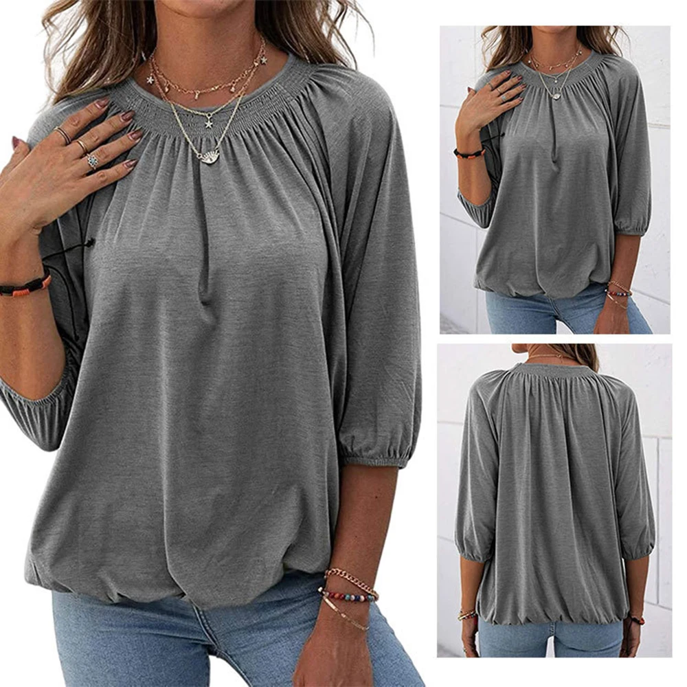 

European American Hot Pullover Women T-shirt Three-Quarter Sleeves Casual Loose Models Temperament Female Tops Tees