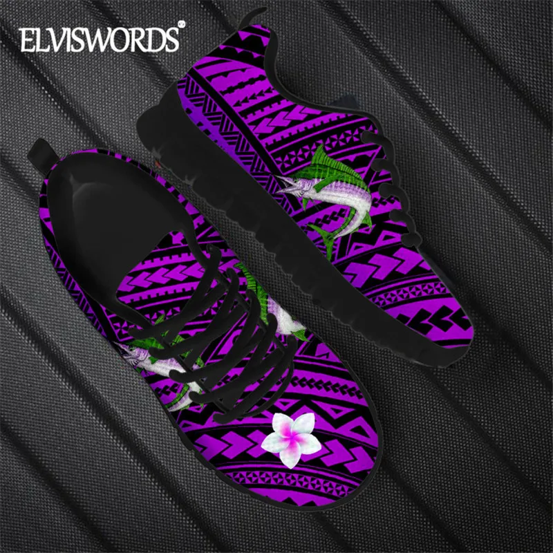 

ELVISWORDS Polynesian African Tribal Pacific Tuna Print Women's Vintage Sneaker 2020 Autumn Casual Flat Shoes For Female
