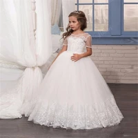 2021 new white lace flower girl dresses for wedding one sleeve kids pageant first communion gown