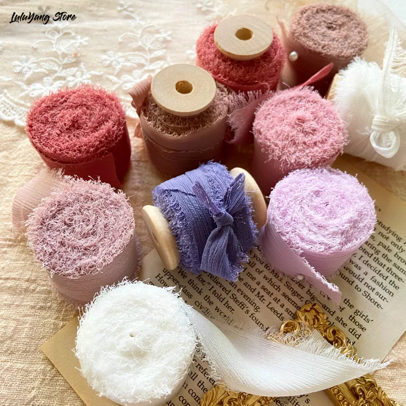 25 50 мм потертая окантованная шифоновая шелковая лента ручной работы рваная