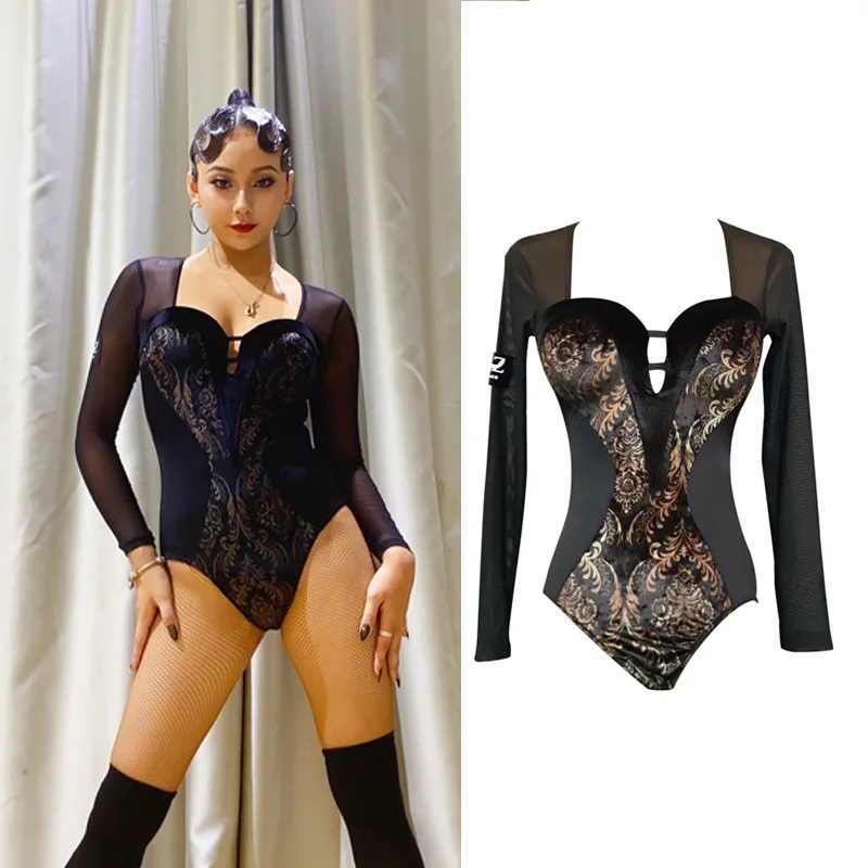 

Mesh Latin Dance Tops Women Sexy Tap Dancewear Designer Clothes Samba Costume Black Dance Outfit Ballroom Practice Wear JL2515