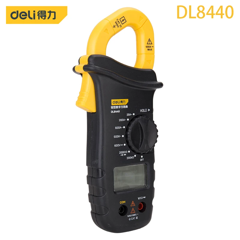 Deli 3-1/2 DL8440 Digit Clamp Type Digital Multimeter Maximum Voltage: 600V Overload Protection Pliers Shape Electrician Tools