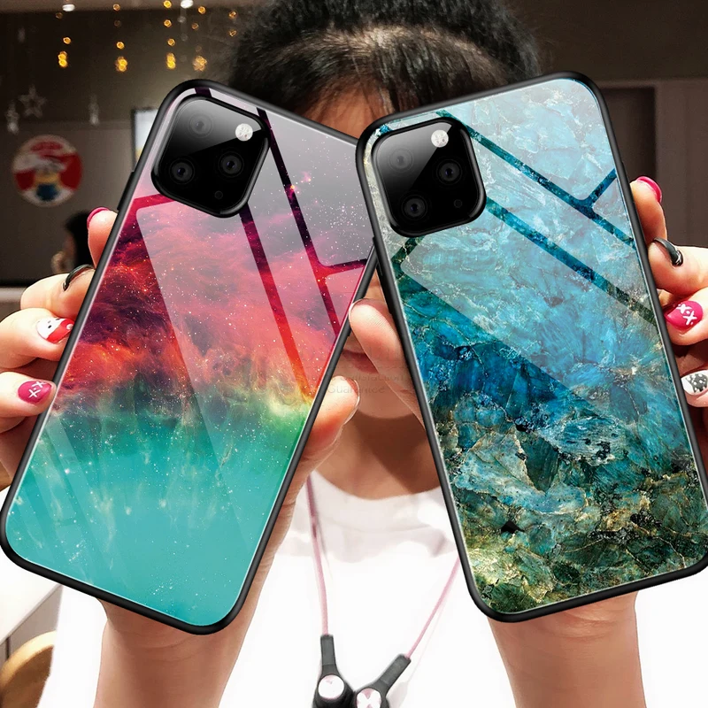 Блестящая задняя крышка для iPhone 11 чехол женщин закаленное стекло мягкая TPU форма