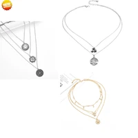 ladies new fashion all match necklace multilayer full diamond star star light simple geometric pendant necklace