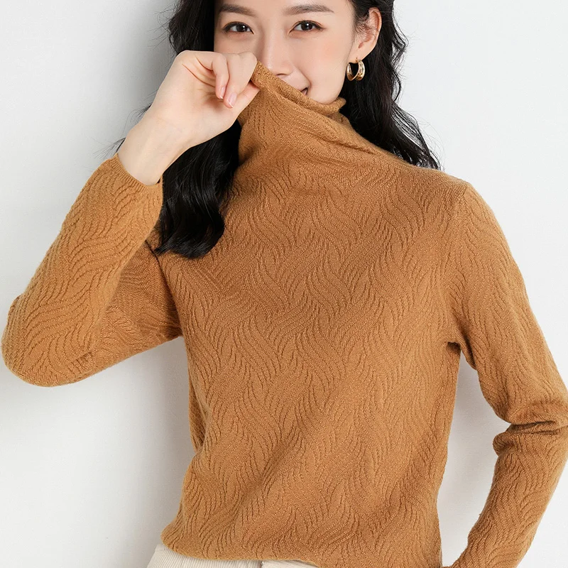 Новинка 2021 шерстяной свитер Базовая рубашка с ворсовым воротником и длинными