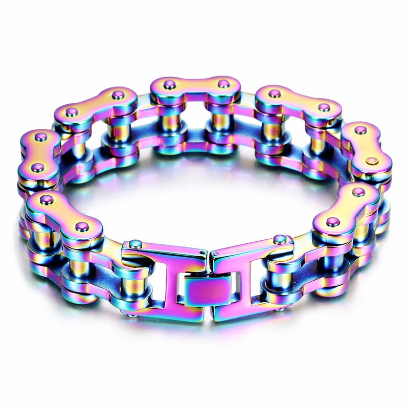 

230mm Colorful Bike Chain Bracelet For Men High Quality Stainless Steel Motorcycle Link Chain Bracelet & Bangle Accessories