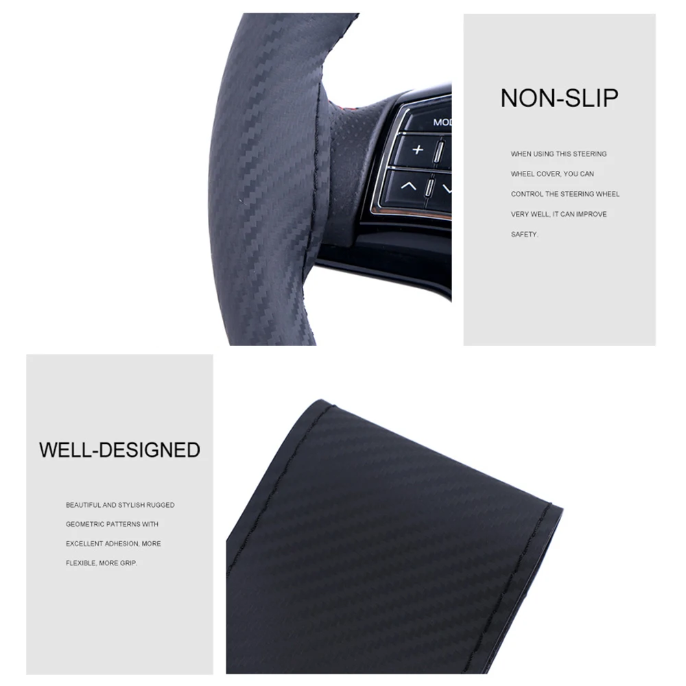 Углеродное волокно кожаный чехол для рулевого колеса автомобиля Универсальный 38