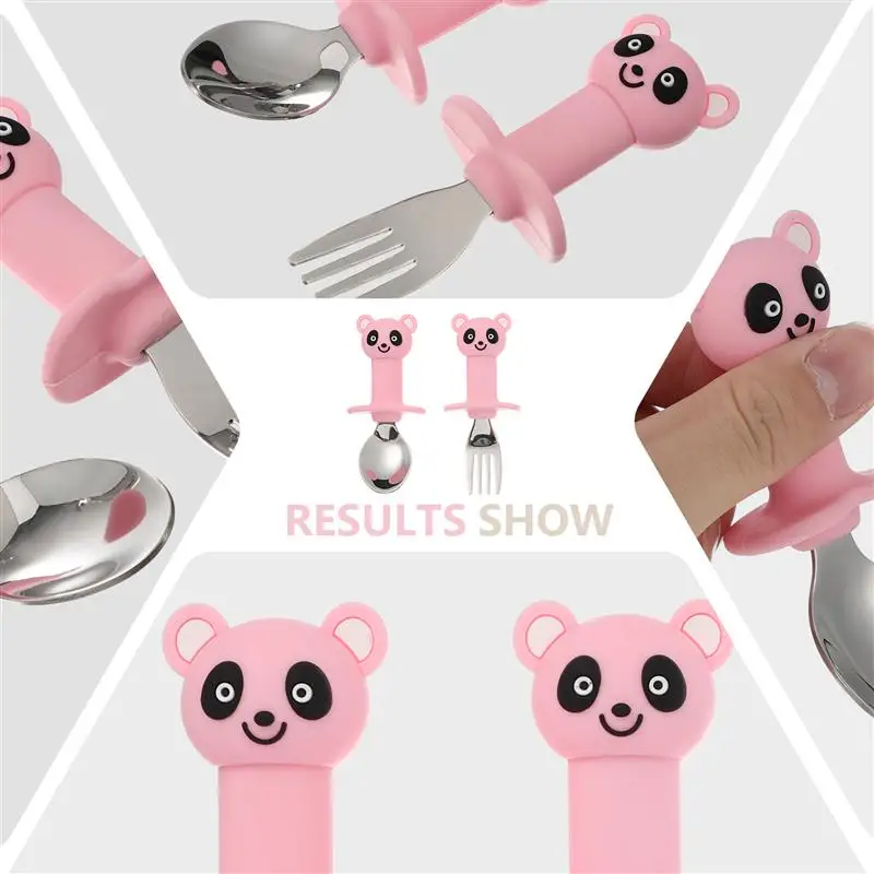 

1 Set Stainless Steel Training Tableware Set Feeding Fork Baby Eating Spoon
