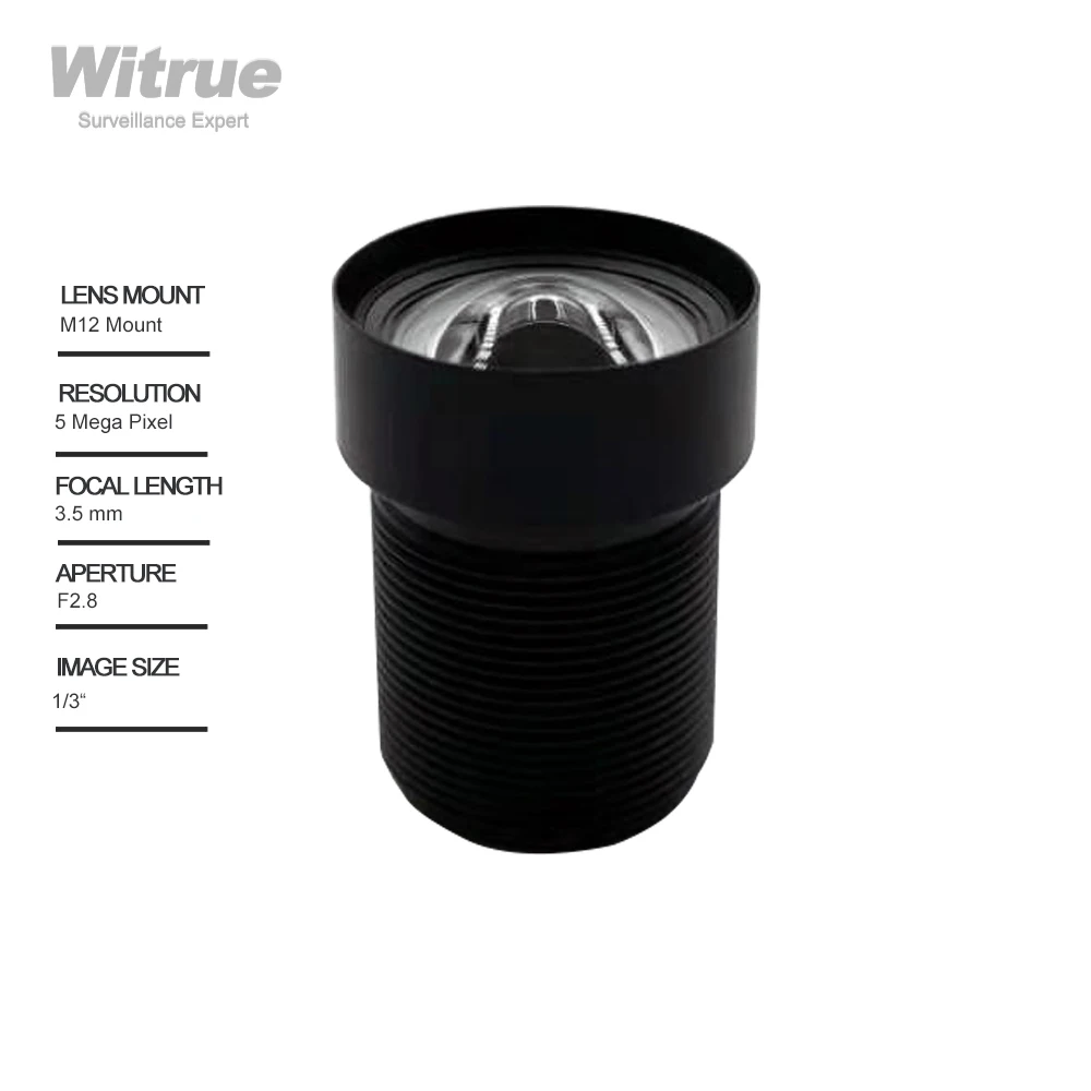 

Объектив Witrue 3,5 мм, 5 МП, M12, 1/3 дюйма, F2.8, с инфракрасным фильтром нм, Объективы без искажений для экшн-камеры видеонаблюдения
