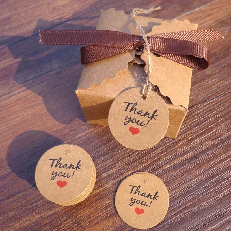 

100Pcs Kraft Paper Gift Tags Thank You Gift Baking Handmade Tag for Wedding Party Decoration Packaging Hang Paper With Hemp Rope