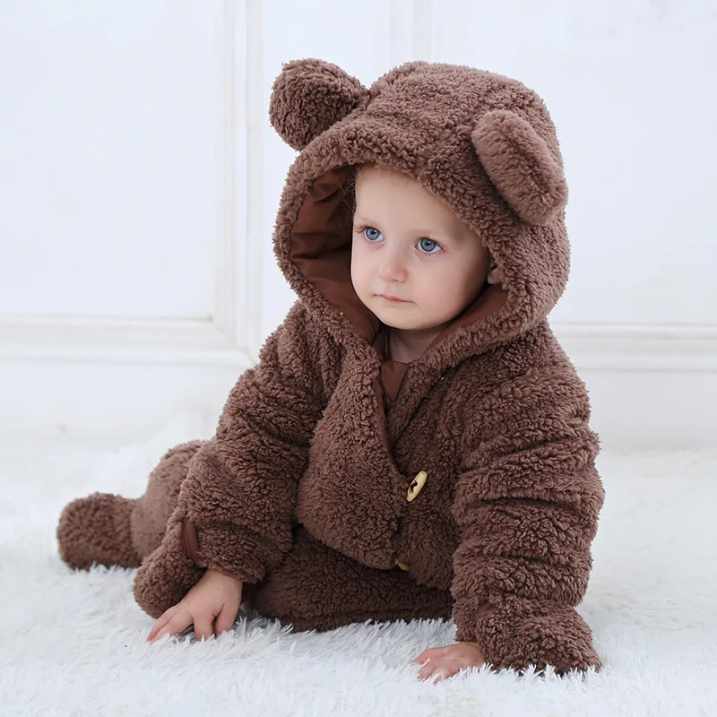 Супертеплые комбинезоны с милыми медвежьими ушками для маленьких мальчиков и