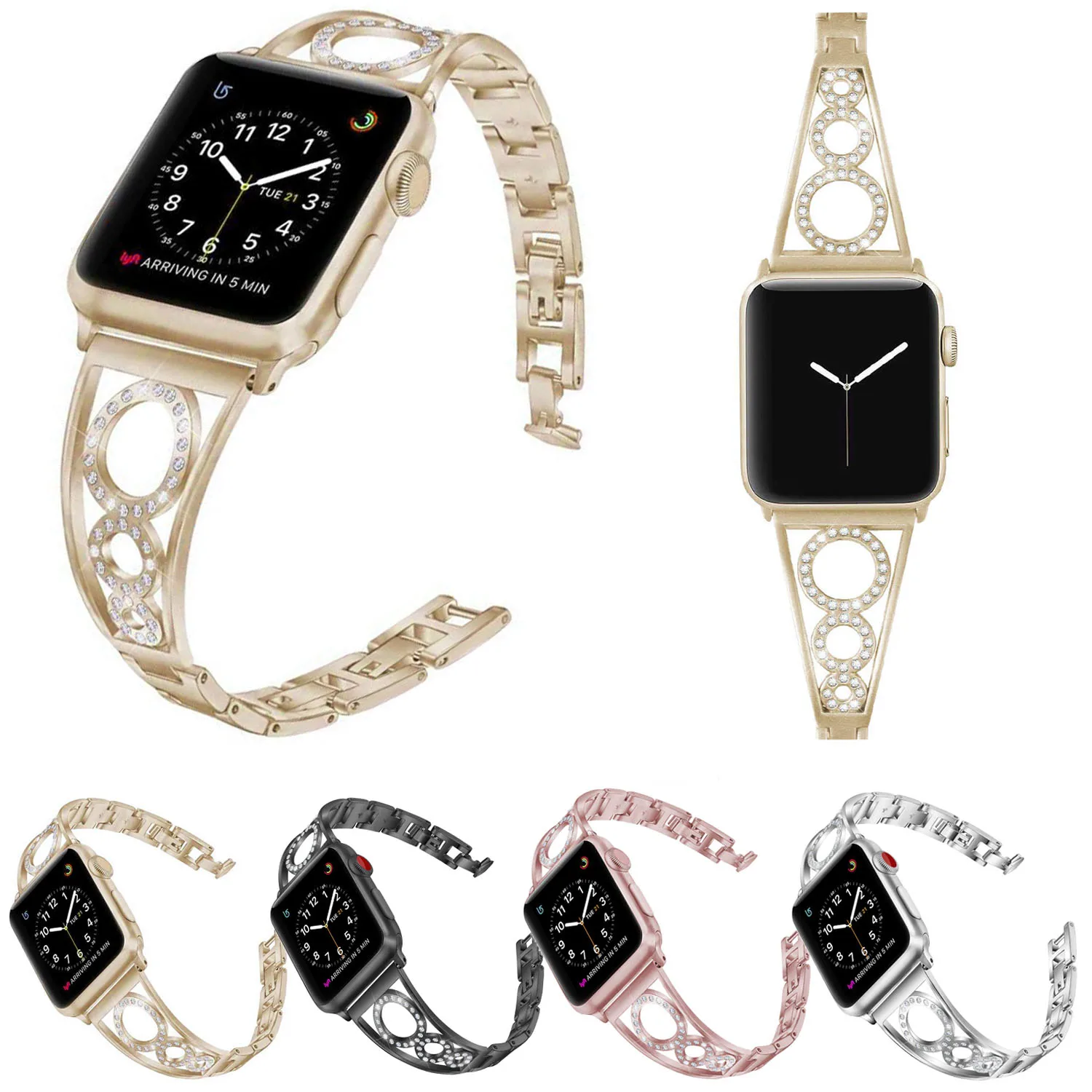 Ремешок Женский для часов Apple Watch Series 4 3 2 1 браслет с круглыми часами украшениями