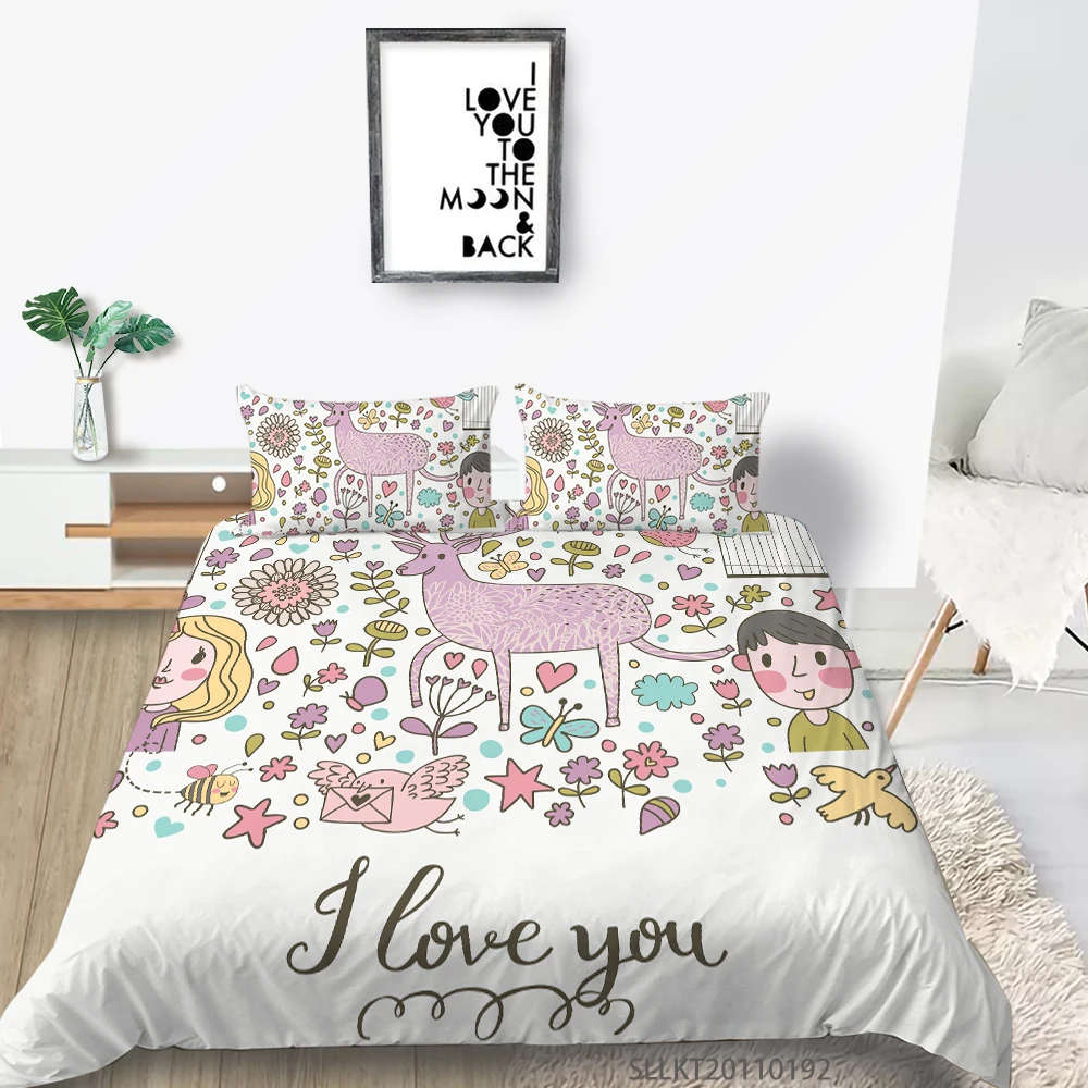 

Sunshine Fashionable Duvet Cover Cartoon Print King Size Bedding Set With Pillowcase Super Soft Breathable Bedroom Decoration