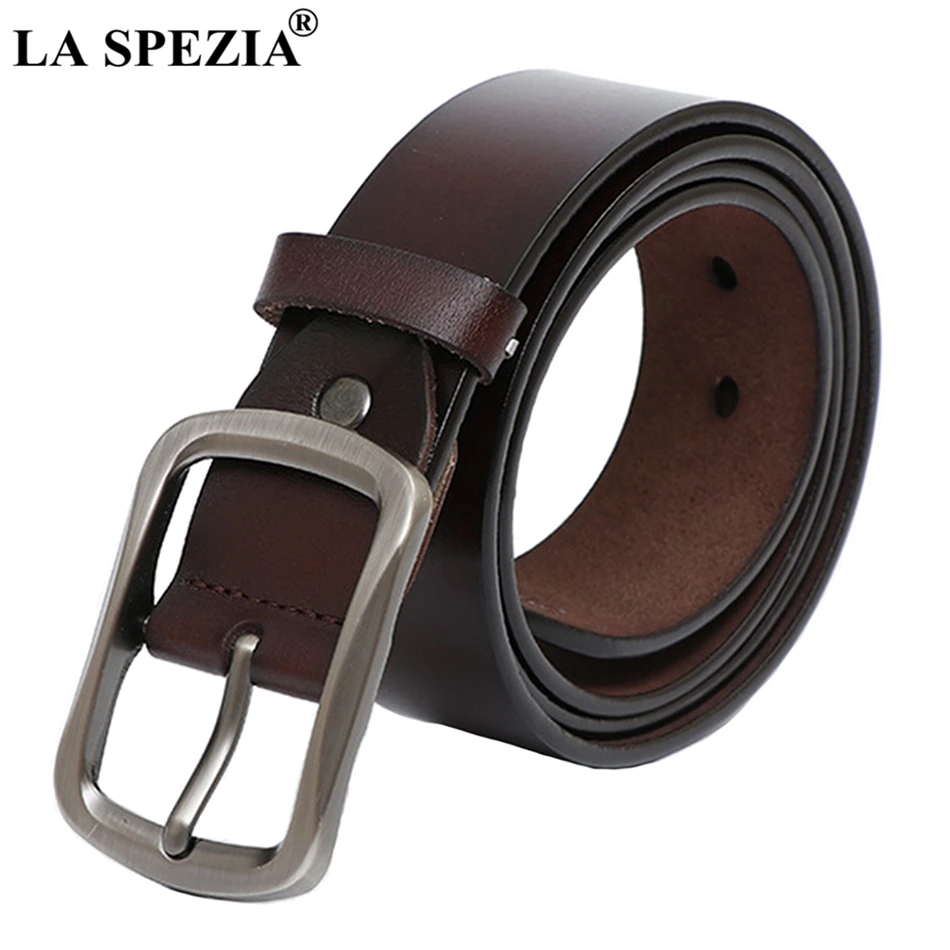 

LA SPEZIA Classic Pin Belt Male Genuine Leather Cowhide Belt Buckle For Men Brown Real Leather Vintage Square Buckle Belt 130cm