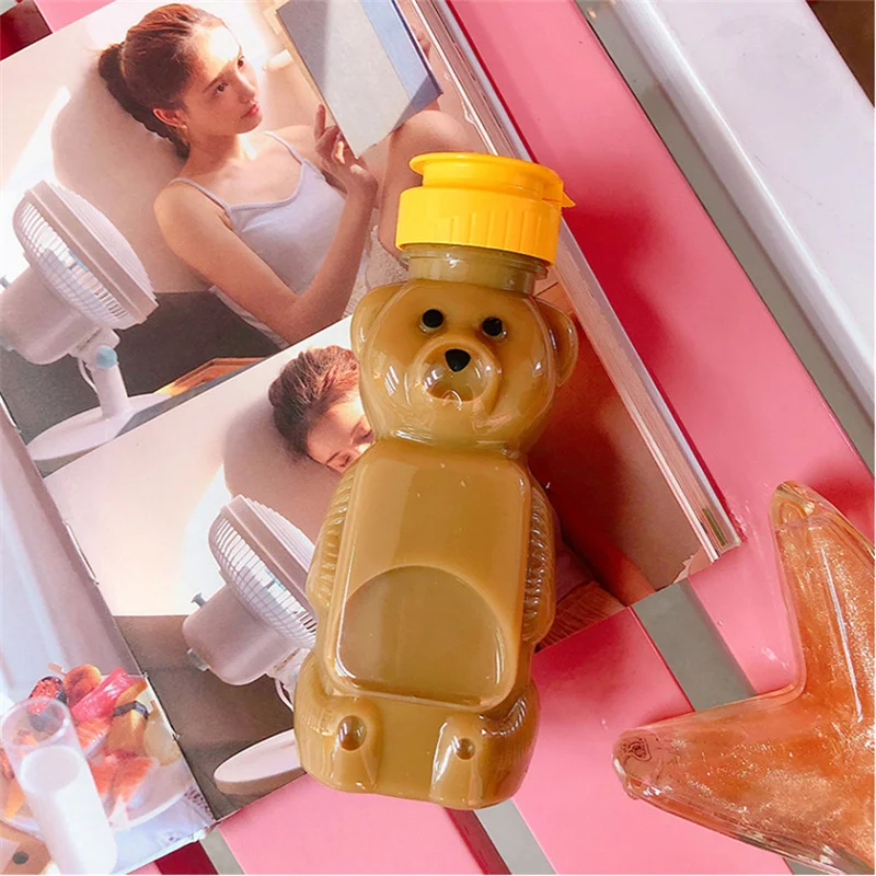 

Cartoon Transparent Bottle With Straw Kawaii Bear Transparent Plastic Water Bottles Creative Portable Student Kids Water Cups