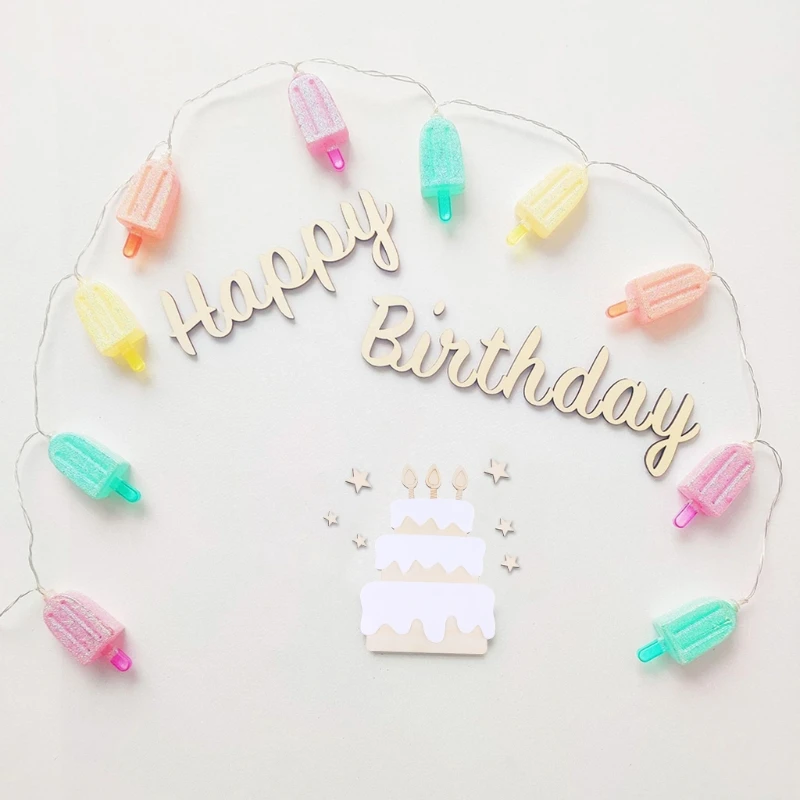 

T5EC Wooden Happy Birthday Party Decoration Background Wall Ornaments Signs Stickers Photo Props