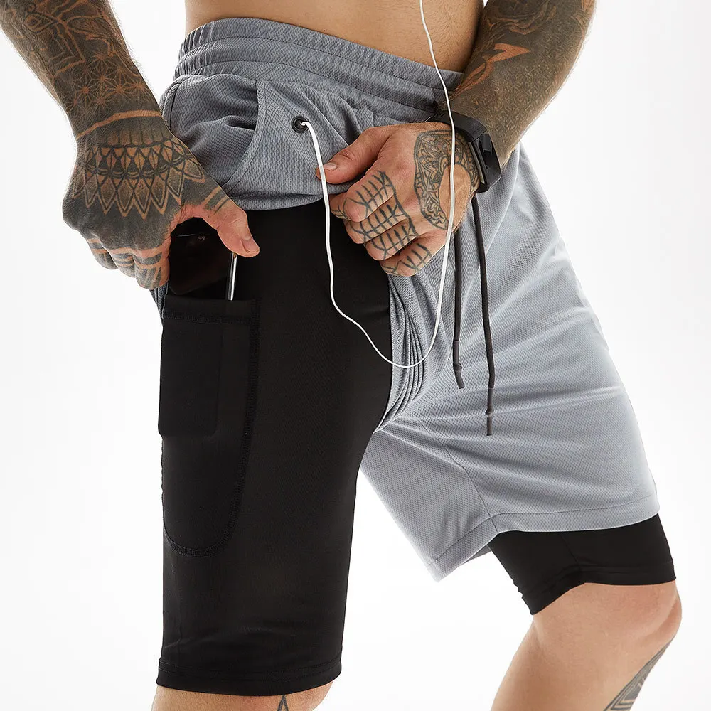 

2021 Running Shorts Men Fitness Gym Training Sports Shorts Quick Dry Workout Gym Sport Jogging Double Deck Summer Men Shorts