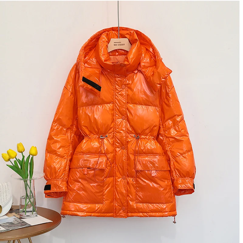 

Women Candy Color Winter Jacket 2020 Casual Large Size Korean Drawstring Waist Loose Thicken Warm Hooded Parka Ladies Outerwear