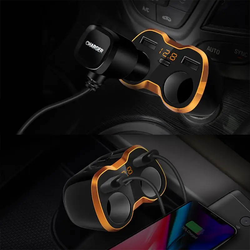 USB Автомобильное зарядное устройство прикуриватель сплиттер адаптер 2 гнезда Тип C 4.8A Мульти Розетка автомобиля аксессуары