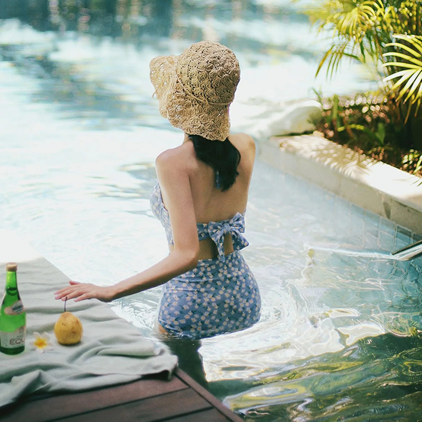 

Women's Fashion Sexy Floral Print Split Swimsuit Bikini Cute Swimwear Women Special Fabric Female Swimsuit High Waist