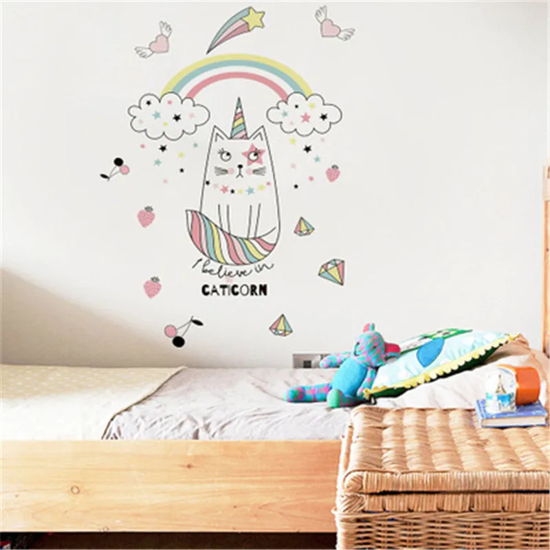 Скандинавский стиль Радужные облака единорог настенные наклейки для детей