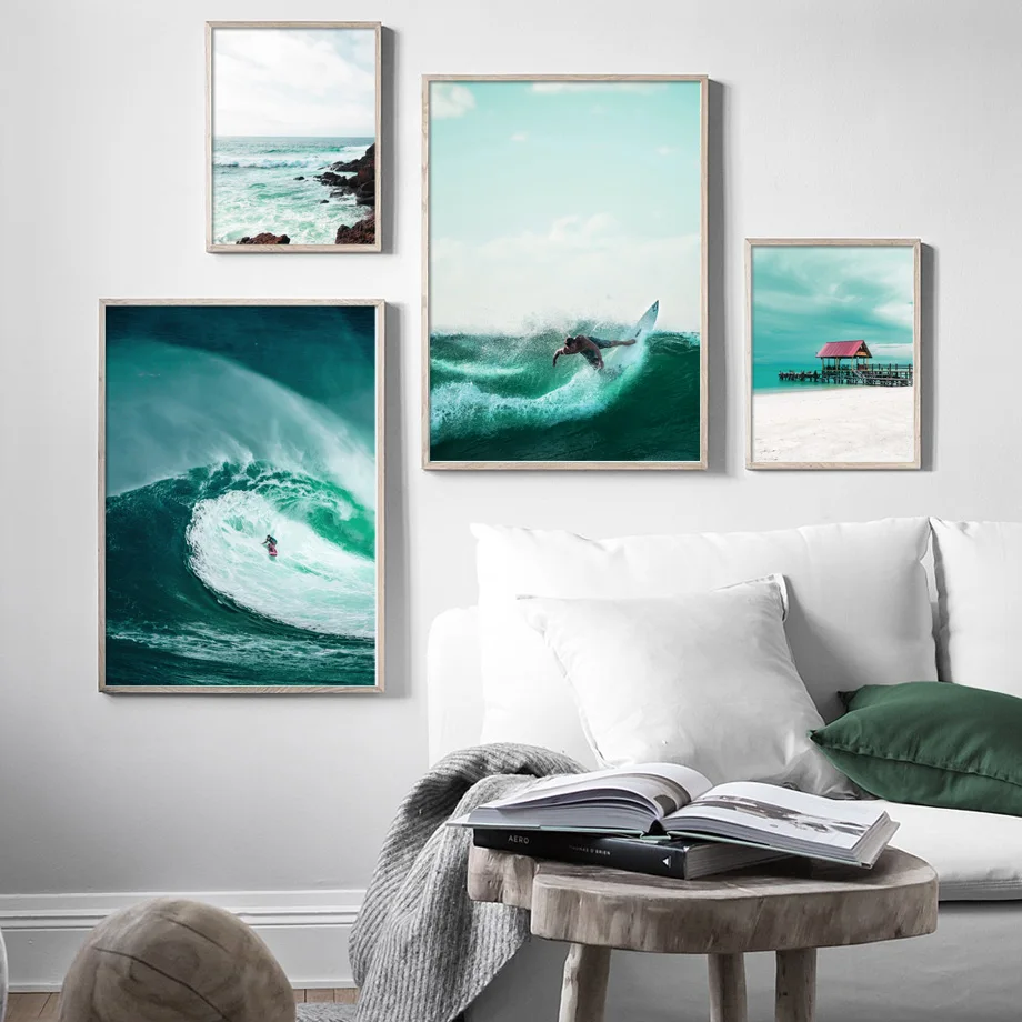 

Blue Seaside Seascape Wall Art Canvas Painting Scenery Beach Cuadros Nordic Poster Surf Wall Pictures For Living Room Unframed