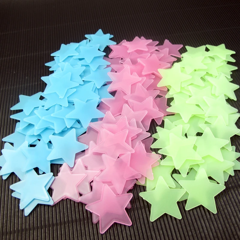 

100pcs 3D Effect Star Energy Storage Fluorescent Glow In the Dark Luminous on Wall Stickers for Kids Room Living Room Decal