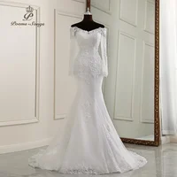 Elegant long sleeve applique mermaid Wedding dress for women marriage bride dress vestidos de novia bridal dress white dress
