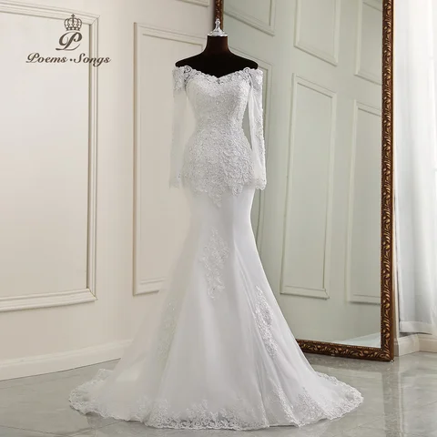 Женское свадебное платье-Русалка It's yiiya, белое элегантное платье с длинным рукавом и аппликацией на лето 2019