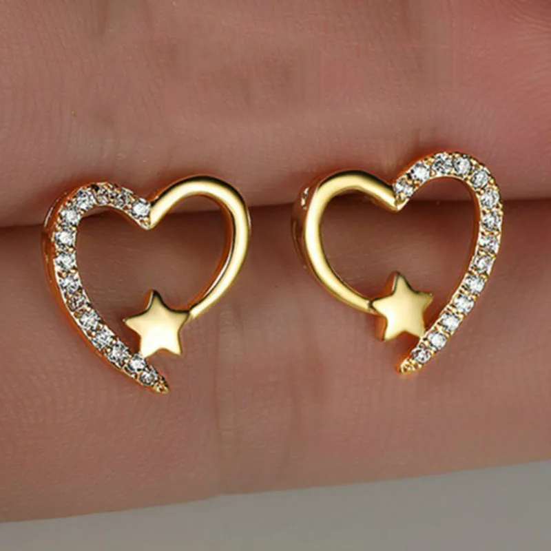 

2021 Fashion Simple Stylish Star Women Stud Earrings Shiny Heart Zircon Exquisite Versatile Female Earring Fashion Jewelry Gifts