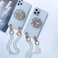 for iphone 13 12 mini 11 pro xs max xr x 8 7 6 6s plus luxury diamond flower holder bracket portable laser hand chain case cover
