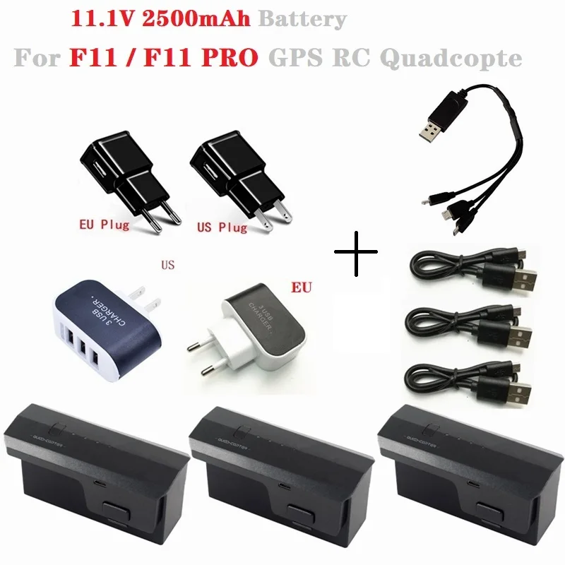

Аккумулятор 11,1 В, 2500 мА · ч, с зарядным устройством USB, для F11/ F11 PRO 5G, Wi-Fi, FPV, GPS, радиоуправляемого квадрокоптера, запасные части, аккумулятор 11,1...