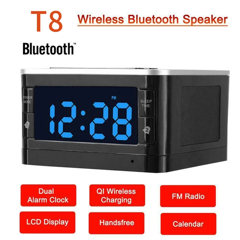 T8 Bluetooth динамик Повтор Будильник fm-радио с беспроводным зарядным устройством USB OTG