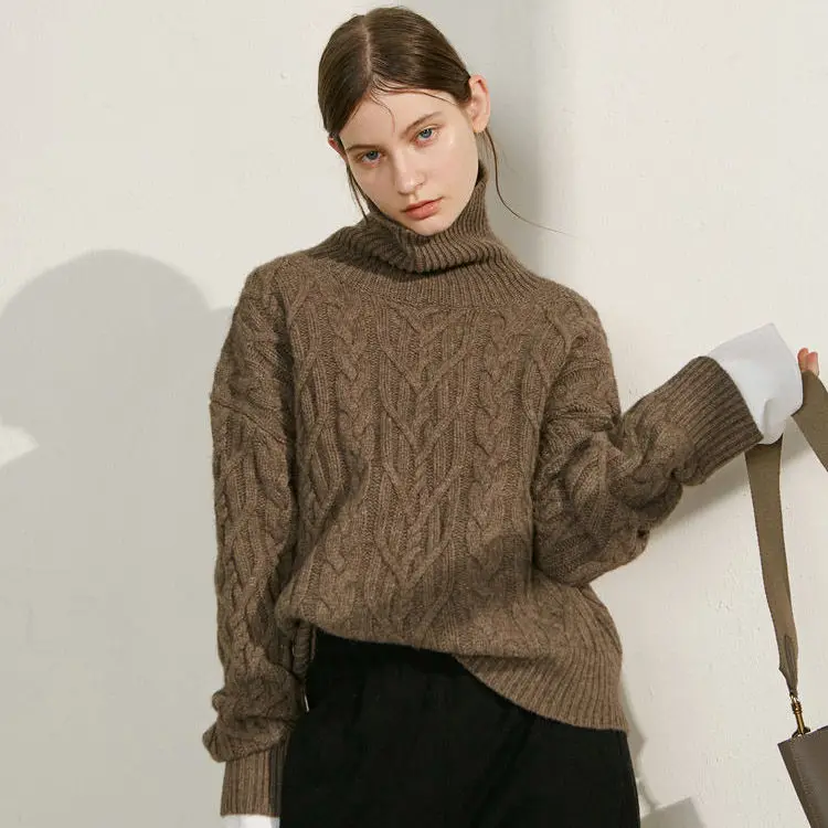 

Women 2021 Autumn Winter Fashion Thick Solid Color Sweater Top Female Turtleneck Loose Tops Ladies Pullover Twist Knit Tops Q472