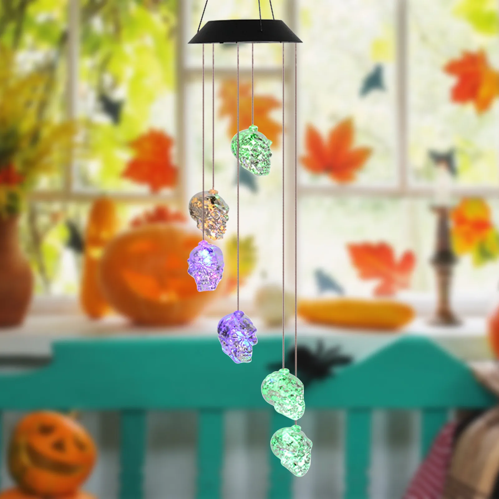 Креативные ветряные колокольчики на солнечной батарее со скелетом меняющие цвет