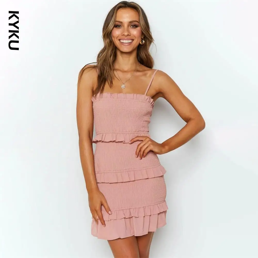 

Summer Fashion Sling Long Dress Women Casual Party Dress Female Ruffles Vestidos Plus Size Natural Solid Dress