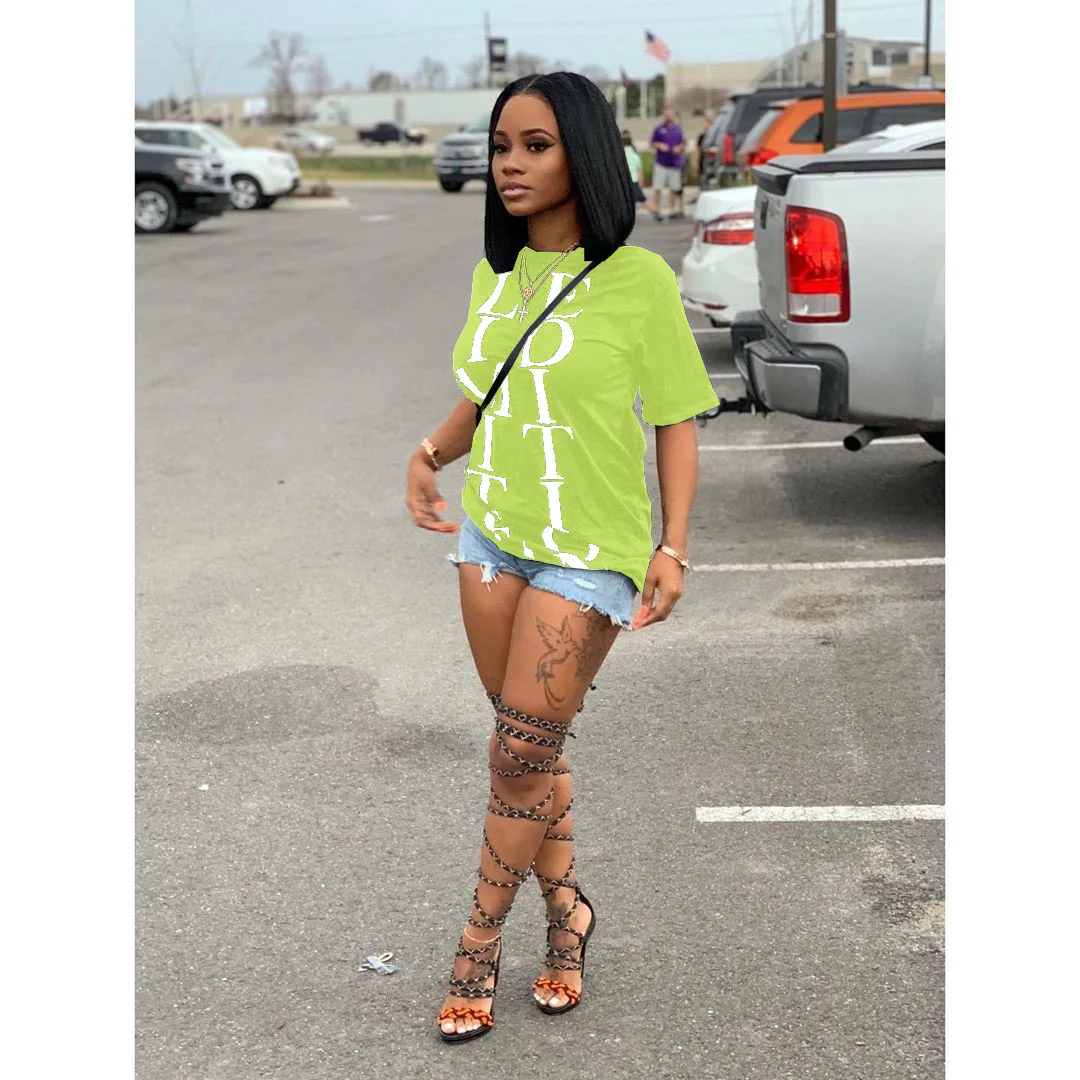 

Summer Women Fashion Loose Letter Print Tops T-shirt Street Black Round Neck Short Sleeve Tshirt Women