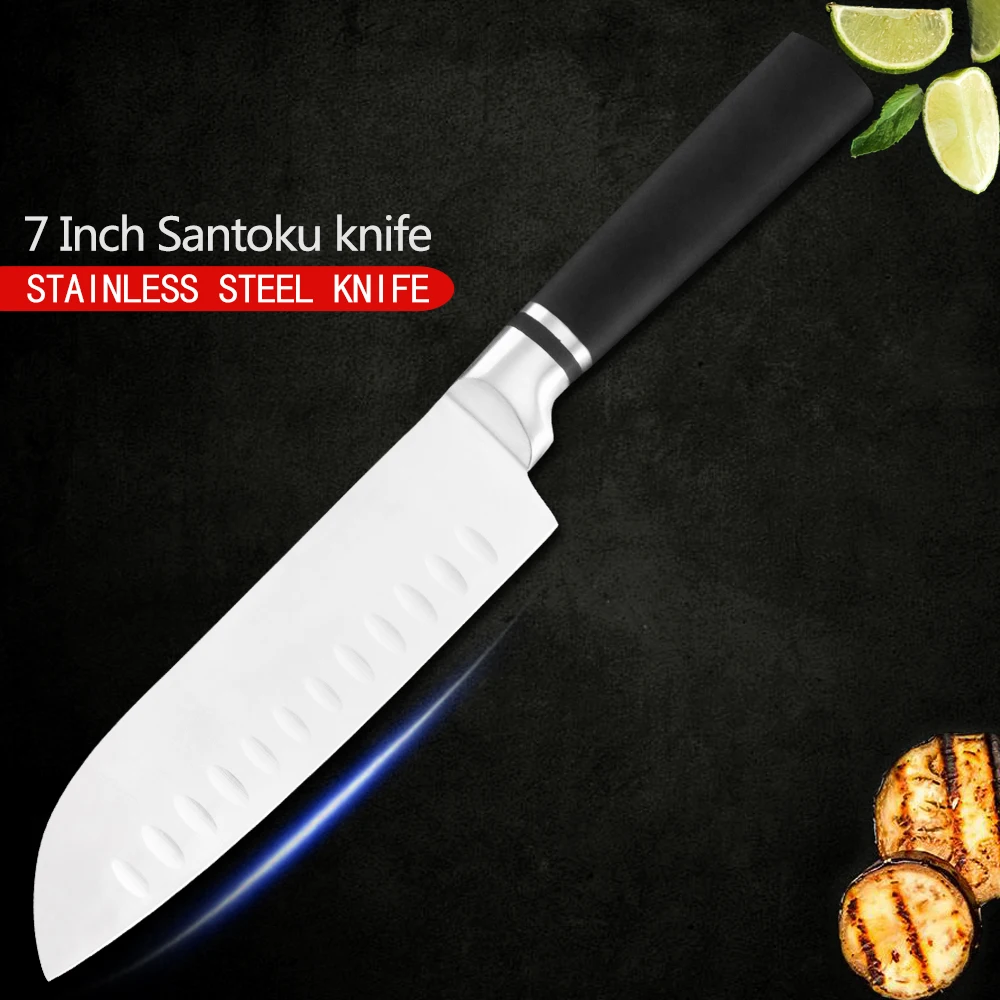 Кухонные ножи с черной ручкой нож из нержавеющей стали бытовой резак сантоку для