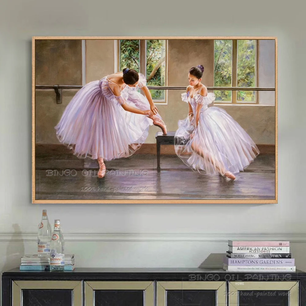 Beste Professionele Kunstenaar Handgeschilderde Ballerina Olieverfschilderij Handgemaakte Luxe Muur Art Balletdanser Figuren Olieverf